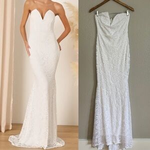 Passionate Charisma White Lace Strapless Mermaid Maxi Dress